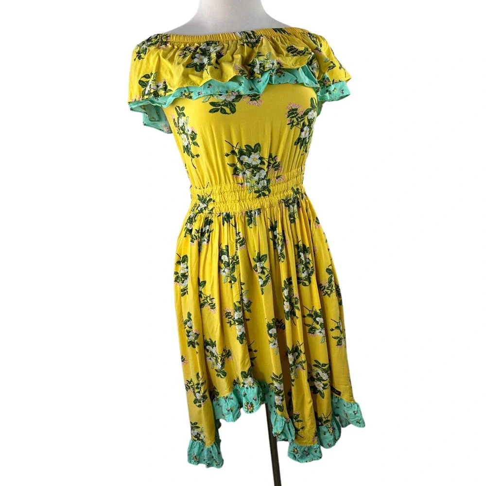 Matilda Jane Hooked On A Feeling Dress Yellow Ruffle Smocked Women's Size Small - Picture 6 of 14